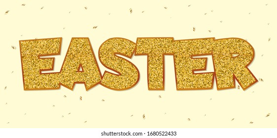 Easter template - golden glitter text. Falling Confetti. Separate on a light background. Vector illustration