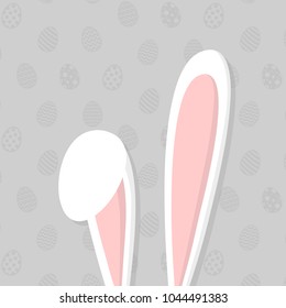 Easter - template of a postcard with bunny on background with eggs. Vector.