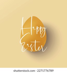 Easter template with yellow egg, calligraphic hand draw text at yellow background. Happy Easter  Illustration for holiday, festive, greeting card, banner, website, invitation, template, sale, discount