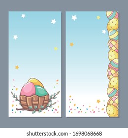 Easter templates with eggs, basket and willow. For easter design, announcements, greeting cards, invintation.