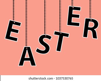 Easter text design for card and background. Hanging easter text in chain.