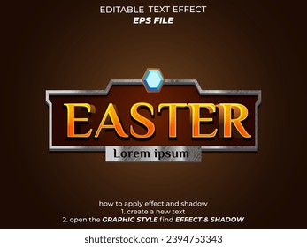 easter text effect, font editable, typography, 3d text for medieval fantasy rpg games. vector template