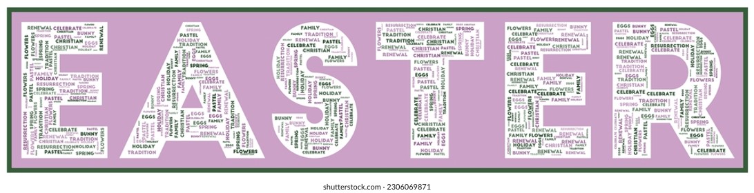 EASTER text filled with related keywords of various sizes. Easter word cloud. Neat vector illustration.