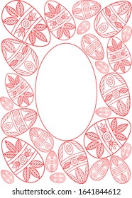 
Easter texture. There is a place for text. On a white background contour drawings of decorative, easter eggs. Decor element. Vector illustration.