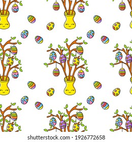 Easter theme. Color seamless pattern. Cartoon style. Hand drawn. Vector illustration isolated on white background.