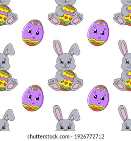 Easter theme. Color seamless pattern. Cartoon style. Hand drawn. Vector illustration isolated on white background.