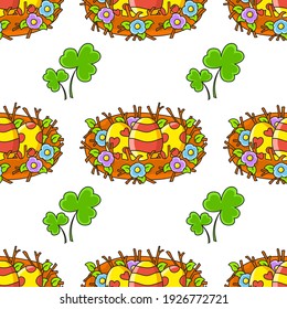 Easter theme. Color seamless pattern. Cartoon style. Hand drawn. Vector illustration isolated on white background.02