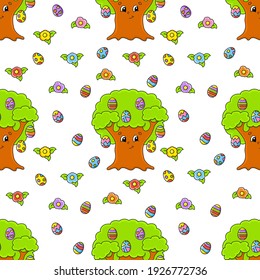 Easter theme. Color seamless pattern. Cartoon style. Hand drawn. Vector illustration isolated on white background.