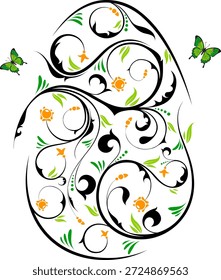 Easter theme Retro Floral Easter egg with butterfly, element for design, vector illustration