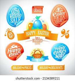 Easter theme sale stickers vector ser, Easter holiday clearance banners and signs templates