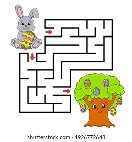 Easter theme. Square maze. Game for kids. Puzzle for children. Labyrinth conundrum. Color vector illustration. Isolated vector illustration. Cartoon character.