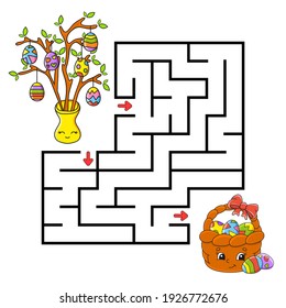 Easter theme. Square maze. Game for kids. Puzzle for children. Labyrinth conundrum. Color vector illustration. Isolated vector illustration. Cartoon character.