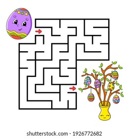 Easter theme. Square maze. Game for kids. Puzzle for children. Labyrinth conundrum. Color vector illustration. Isolated vector illustration. Cartoon character.