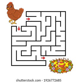 Easter theme. Square maze. Game for kids. Puzzle for children. Labyrinth conundrum. Color vector illustration. Isolated vector illustration. Cartoon character.