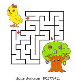 Easter theme. Square maze. Game for kids. Puzzle for children. Labyrinth conundrum. Color vector illustration. Isolated vector illustration. Cartoon character.