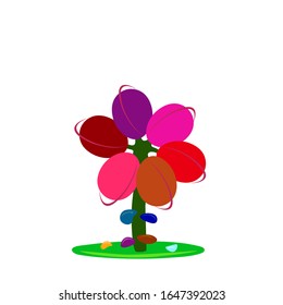 Easter theme. A tree with easter eggs.  Computer graphics. Coloring book