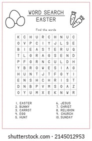 Easter Theme Word Search For Kids Activity