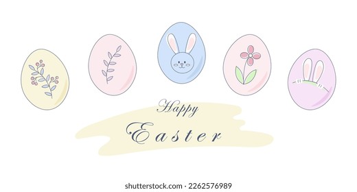 Easter themed background. Set of Easter eggs in pastel colors. Vector illustration in a flat style.