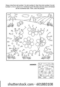 Easter Themed Connect The Dots Picture Puzzle And Coloring Page With Three Painted Eggs. Answer Included.
