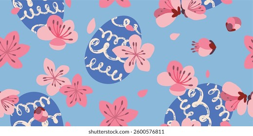 Easter themed egg and cherry blossom floral pattern