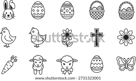 Easter themed illustrations including eggs animals and religious symbols