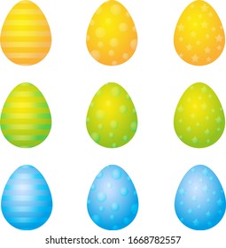 Easter themed set of nine colored eggs