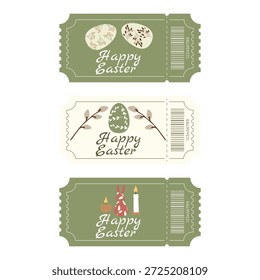 Easter ticket set with decorated eggs, floral elements and candles in Scandinavian style