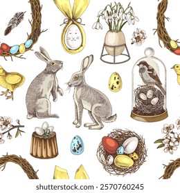 Easter time hand drawn seamless pattern