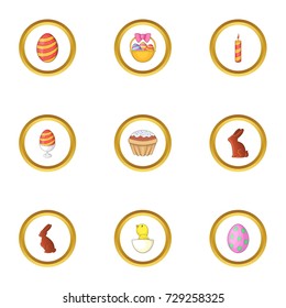 Easter time icons set. Cartoon style set of 9 Easter time vector icons for web design