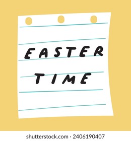 Easter time. Paper note. Hand drawn vector illustration on yellow background.
