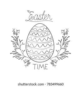 easter time poster with easter egg surrounded by branches crown in monochrome silhouette