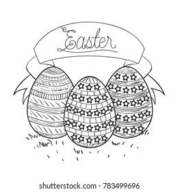 easter time poster with easter ribbon text and eggs in monochrome silhouette