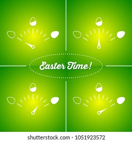 Easter time vector set with different meters or clocks on green grass colored background.