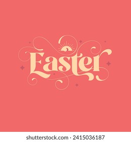 Easter title lettering with empty tomb for greeting cards or church services.