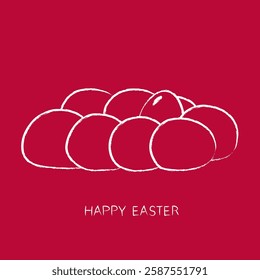 Easter tradition in Greece. Handmade Greek sweet braided bread Tsoureki with egg on a red background. Traditional food vector illustration. Chalk outline.	