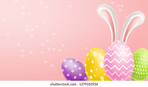 Easter Traditional colorful eggs Vector realistic. Spring holiday banner. 3d detailed poster templates