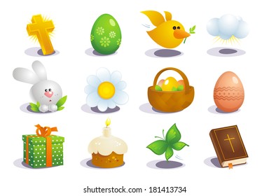 Easter traditional elements, symbols or icons vector collection.