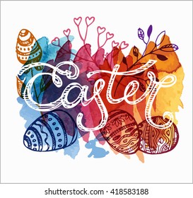 Easter traditional vector set -  bunny,  egg decorating. Vector hand drawn illustration.