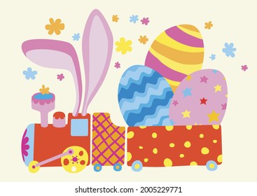 Easter train with bunny ears and eggs