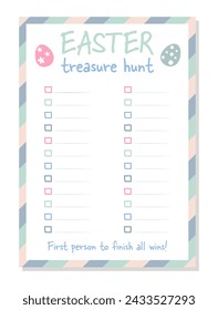 In: Easter Treasure Hunt List. In: Easter Scavenger Hunt Template. Leere Liste druckbar. Vektorgrafik.