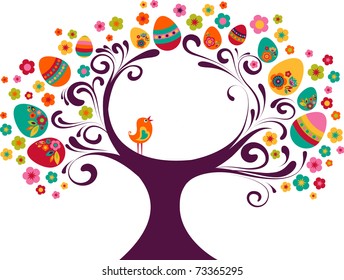 Easter tree background with a small bird