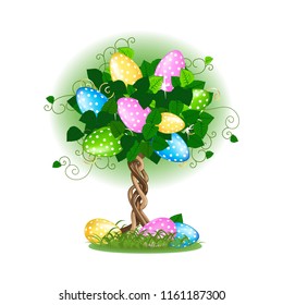 Easter tree with colorful eggs. Vector illustration on white background.