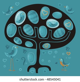easter tree with eggs on