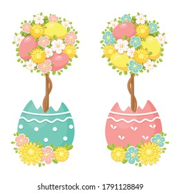 Easter trees. Cartoon vector illustration