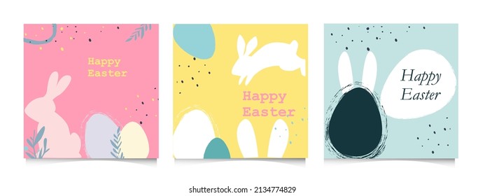 Easter trendy poster with eggs typography in pastel colors