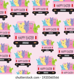 Easter truck and bunnies pattern for easter gift wrap