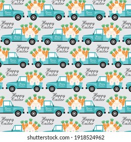 Easter truck. bunny and carrot pattern for easter gift wrap