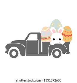 Easter Truck with bunny egg vector illustration baby shower clipart