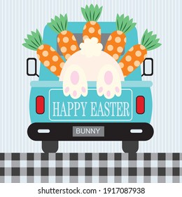 Easter truck, bunny for easter greeting card