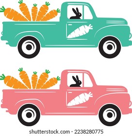 Easter Truck Carrot, Spring, Easter, Tulips Flower, Happy Easter Vector Illustration Files